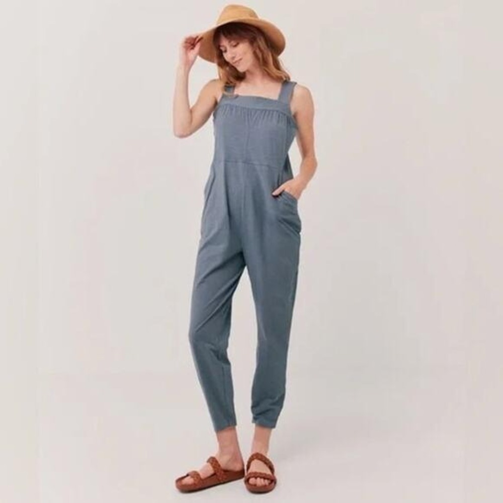 PACT Alice Overall Jumpsuit Blue Dusk 100% Organic Cotton Women's Sz M